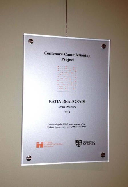 Conservatorium Centenary Commission Award Plaque - On display at the entry of the Sydney Conservatorium of Music.