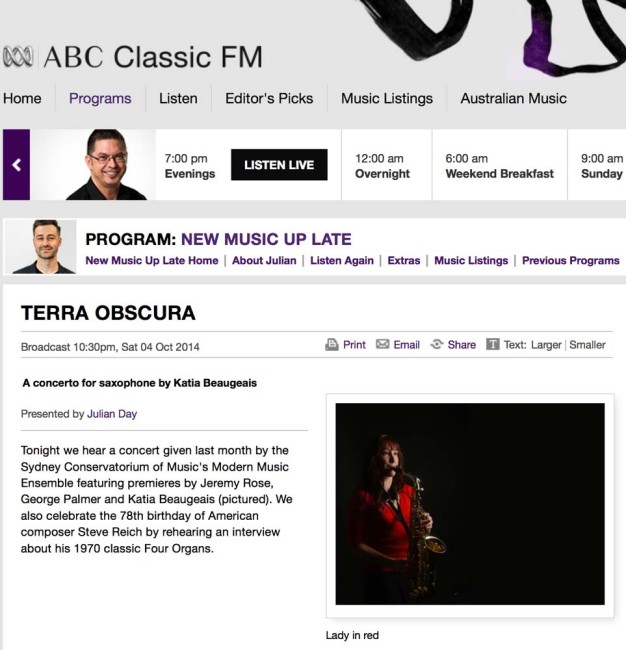 ABC Classic FM broadcast - 4th October 2014