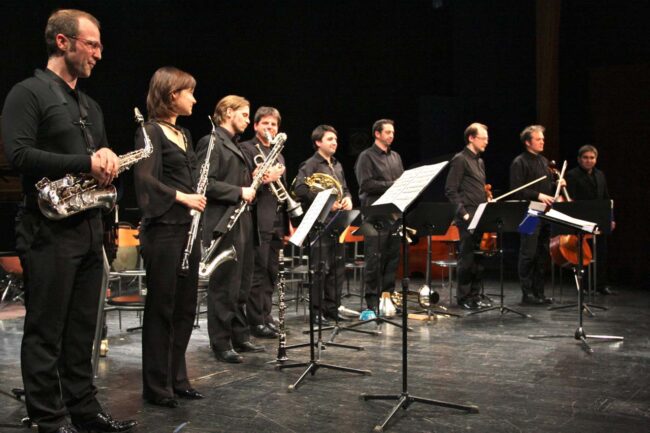 2011 Zagreb Biennale, Closing Ceremony Concert. Ensemble Zeitfluss from Graz, Austria with conductor Edo Micic (far right) following the premiere of 'Manifesto pour la Paix'.