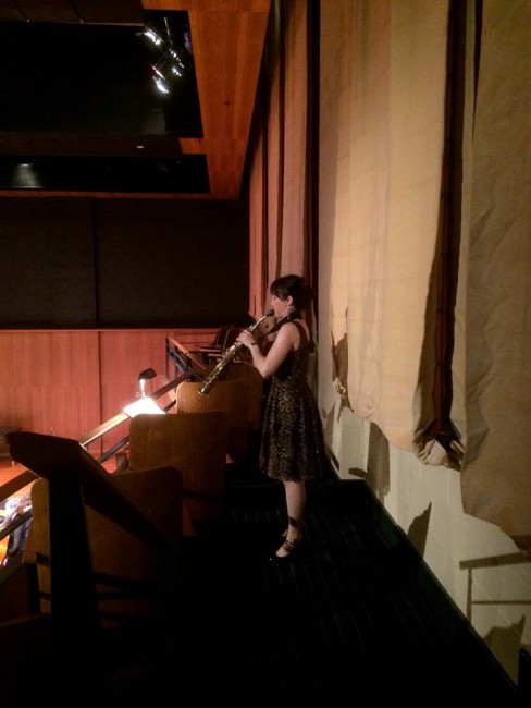Terra Obscura: Concerto for Saxophone - Playing from the balcony. Photo Credit: Lyle Chan