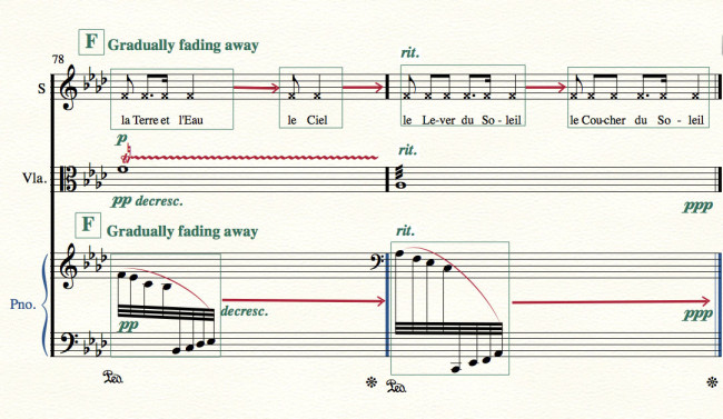 'Afternoon at the Orangerie' ends with all players improvising over the four main themes in French: “la Terre et l’Eau” (Earth and Water), “le Ciel” (the Sky), “le Lever du Soleil” (Sunrise), “le Coucher du Soleil” (Sunset).