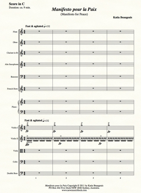 Manifesto pour la Paix for strings, winds, alto sax & piano