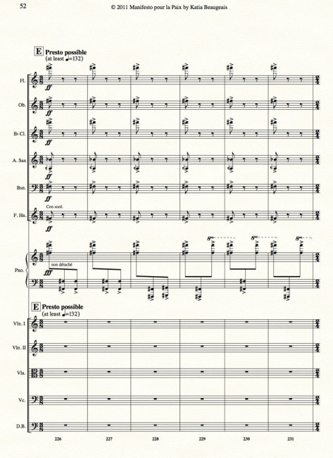 Manifesto pour la Paix for strings, winds, alto sax & piano p.52