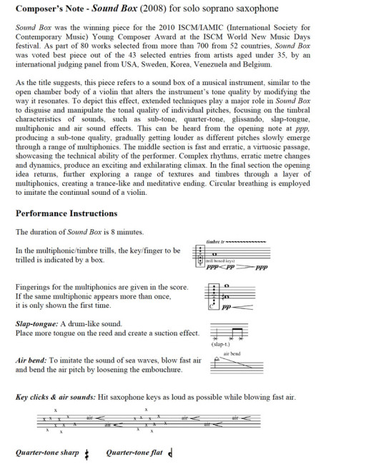 Program Notes - Sound Box for solo soprano sax 