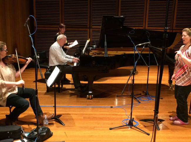 Wendy Dixon (soprano) David Miller (piano) and Yvette Goodchild (viola) with composer Katia Beaugeais