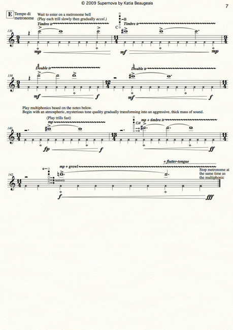 Supernova for solo oboe & metronome last page