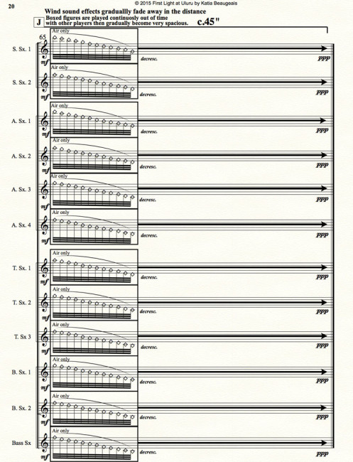 First Light at Uluru for saxophone orchestra - last page