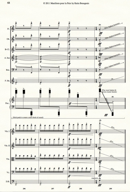 Manifesto pour la Paix for strings, winds, alto sax & piano - last page