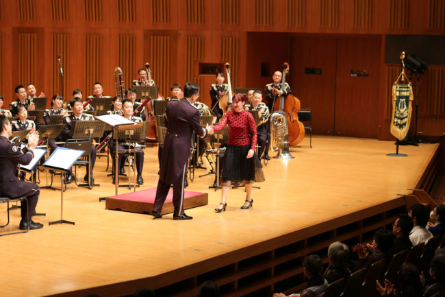 Katia Beaugeais with Commander & Conductor Colonel Takahiro Higuchi and Japan Ground Self Defense Force Central Band - Tokyo Metropolitan Theatre Concert Hall