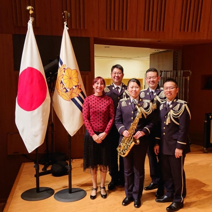 Beaugeais with the saxophonists of the Japan Ground Self Defense Force Central Band