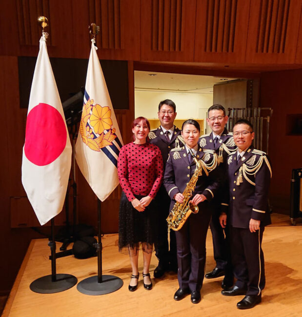Beaugeais with the saxophonists of the Japan Ground Self Defense Force Central Band