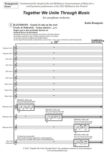 Katia Beaugeais Together We Unite Through Music for Saxophone Orchestra P.1