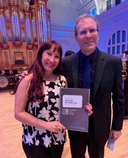 30 June 2025 UK premiere of Elise Hall - We Thank You! Dr Katia Beaugeais with Sax Prof. Kyle Horch of Royal College of Music